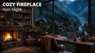 Cozy Mountain Rain Ambience 🌧️ Fireplace  & Study Room