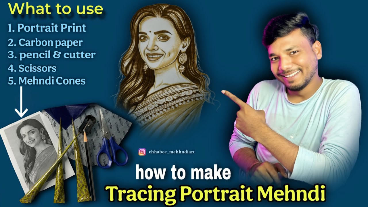 मेहंदी से Portrait बनाने का सबसे आसान तरीका || Tracing portrait mehndi tutorial || Carbon tracing 