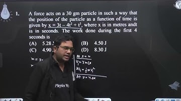 A force acts on a 30 gm particle in such a way that the position of the particle as a function ....