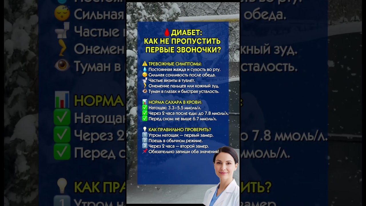 🩸 ДИАБЕТ: КАК НЕ ПРОПУСТИТЬ ПЕРВЫЕ ЗВОНОЧКИ? #здоровье #рекомендации #диабет #сигналы #шортс