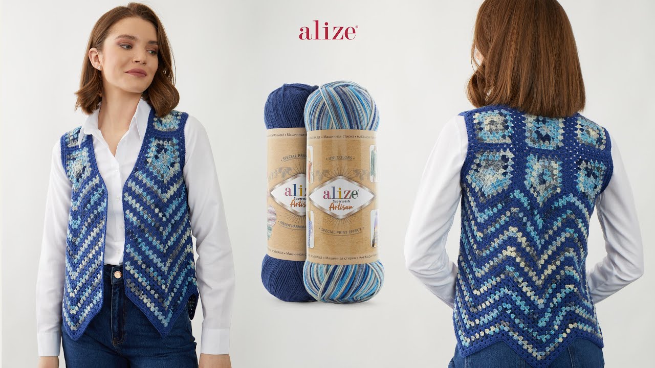 Жилет с мотивом зигзаг с Alize Superwash Artisan
