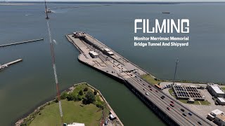 Cool aerial footage! FILMING Monitor Merrimac Memorial Bridge Tunnel + shipyard Newport News, VA