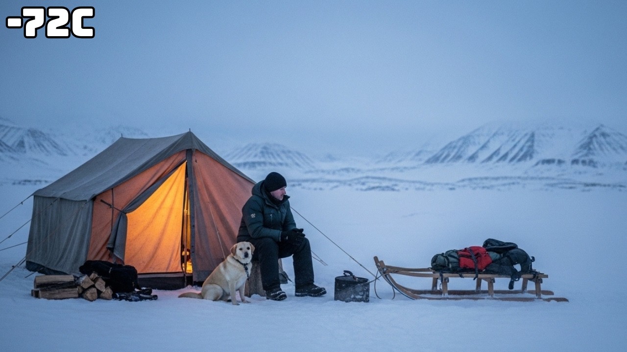 −72°C Extreme Cold Camping with Dog | Arctic Hot Tent