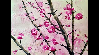 Beautiful Loose Watercolour Spring Tree Blossoms Watercolor Floral Landscape Flower Blossom Tutorial screenshot 1