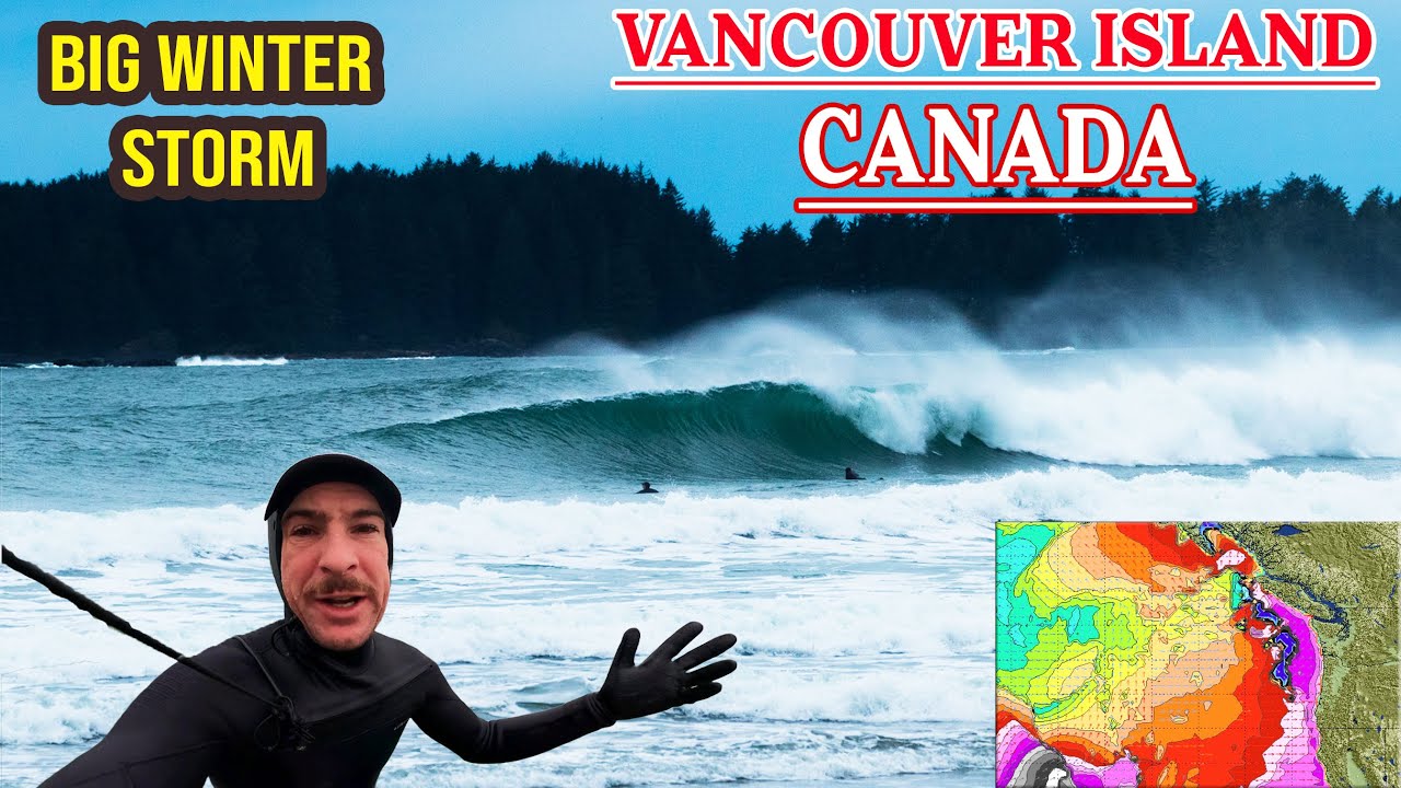 SURFING BIG CHAOTIC WINTER STORM ON VANCOUVER ISLAND, CANADA (RAW POV)