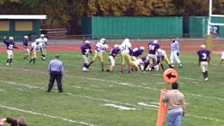 High school Quarterback #14 Matt Siemons QB Sneak for the touchdown