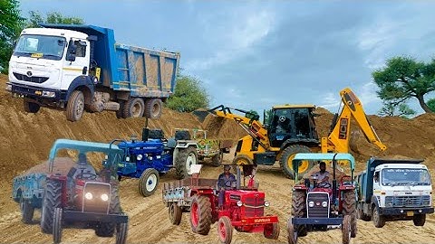 JCB 3dx Backhoe Loading Mud in Mahindra 475 JCB miti khudai work JCB miti khudai #jcb #jcbkhudai