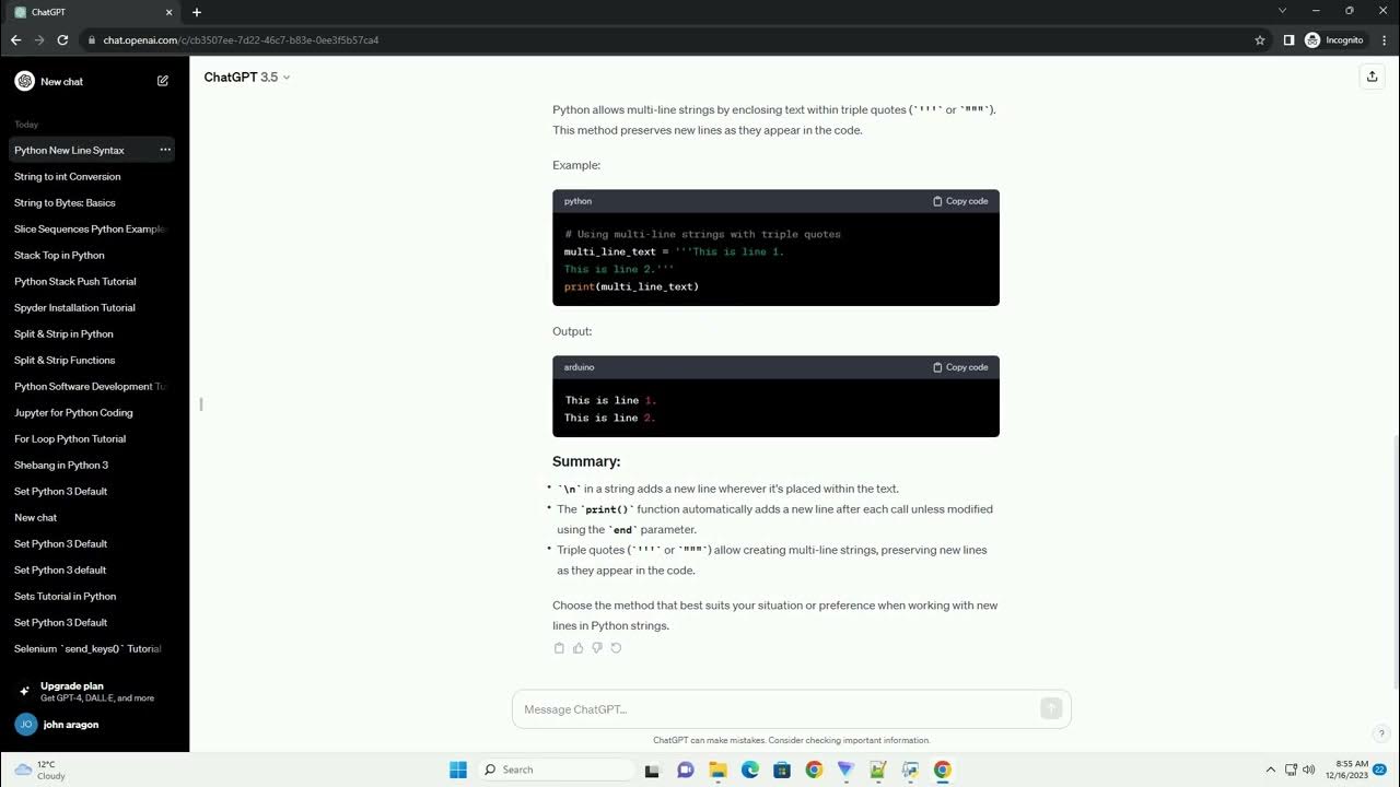syntax for new line in python - YouTube