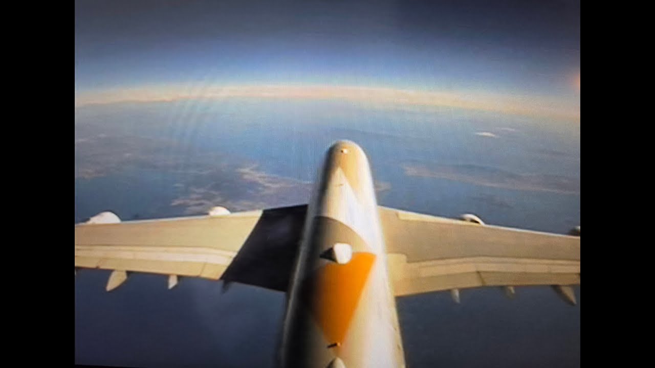 LHR-AUH tail-cam view take-off on an Etihad Airbus A380