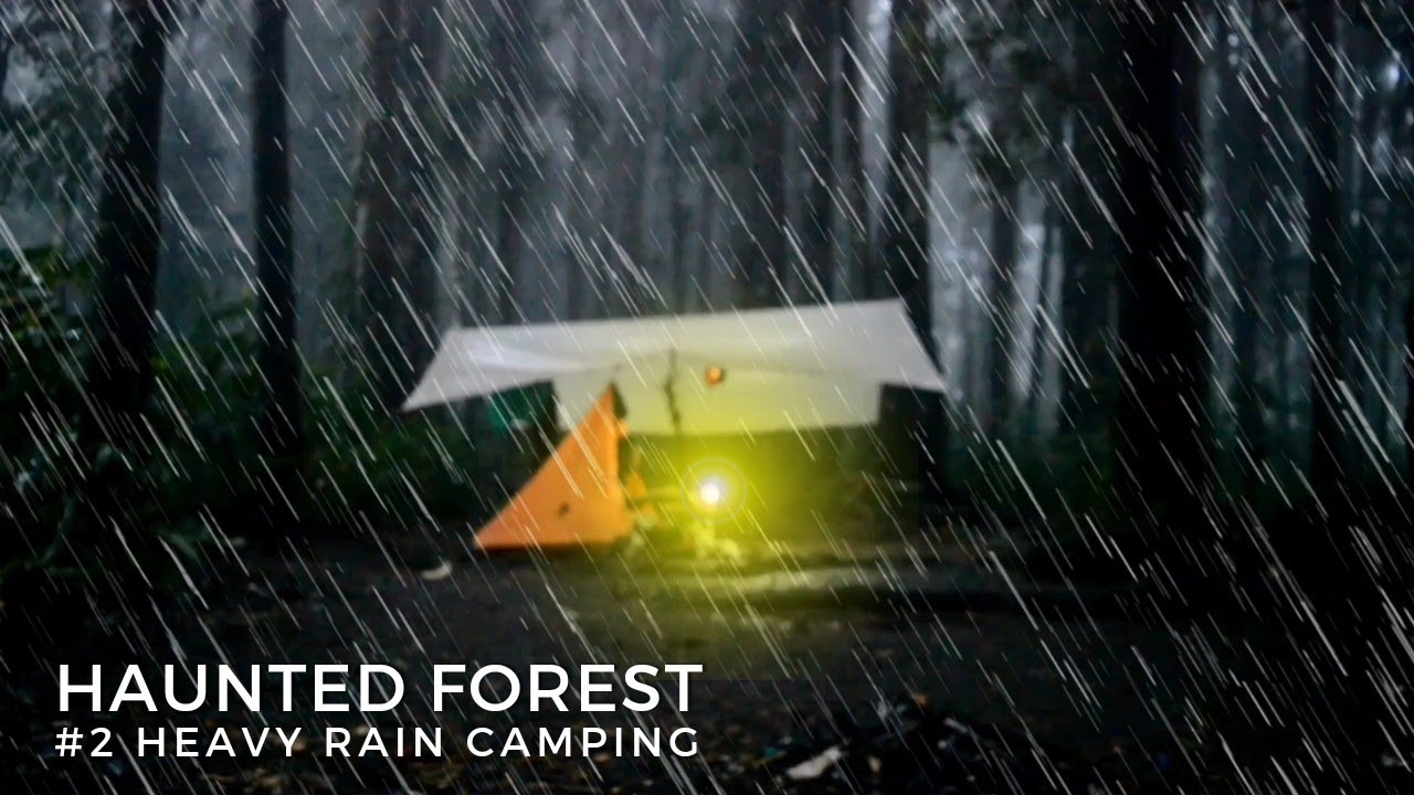 SOLO CAMPING IN HEAVY RAIN, relax with sound of rain and thunderstorms ...