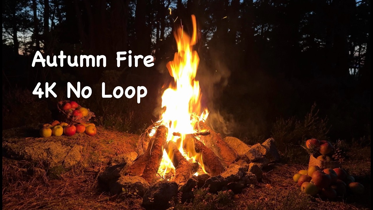 Cozy Autumn Campfire TV - Harvest Ambience with Crackling Fire in the Forest - 4K Real Fire, No Loop