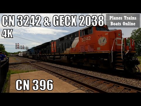 4K - CN 396 CN 3242 & GECX 2038 Locomotives Manifest Train Durand Michigan