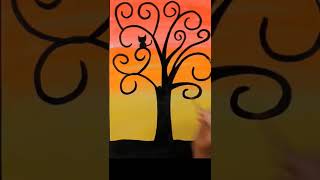 How to Draw and Paint a Sunset Swirly Tree Silhouette for Halloween for Beginners #shorts