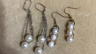 Aretes de perlas y cadena y perlas y arrgollas