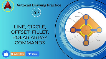 Autocad Drawing Practice 47: Line, Circle, Offset, fillet, polar array commands