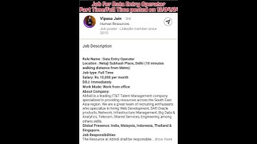 Job For Data Entry Operator Part Time/Full Time