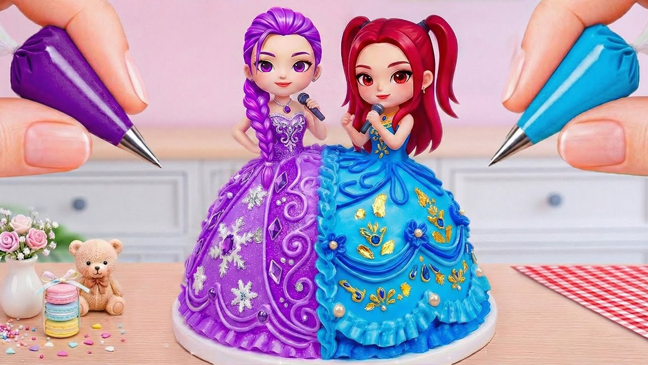 How To Make Doll Cake 💜💙 Cute Purple Girl vs Blue Girl Cake  ✨ Mini Joy