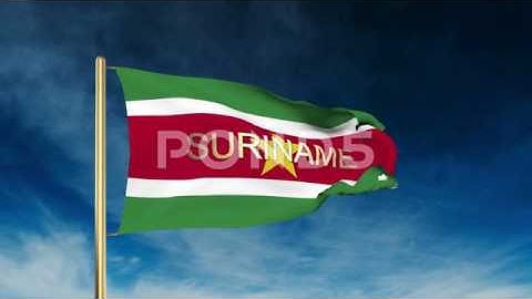 Suriname Flag Slider Style With Title. Waving In The Wind With Cloud Background
