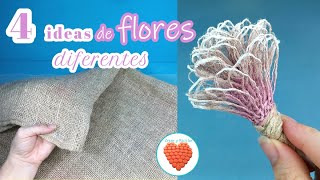 La manera más fácil de hacer Flores de tela de yute o arpillera 4 ideas DIY