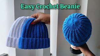 How to Crochet Easy Ribbed Beanie || Step by Step tutorial for beginners