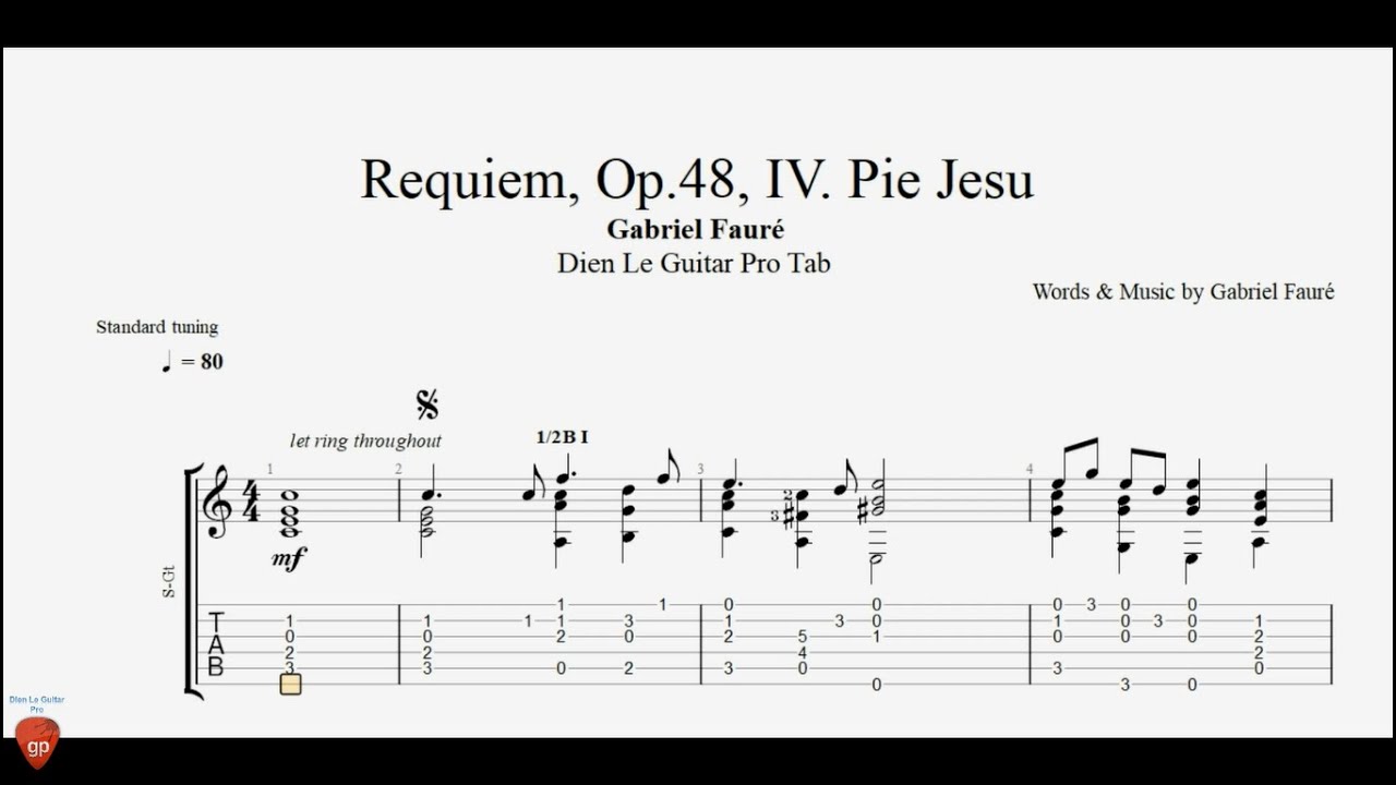 Requiem, Op.48, IV. Pie Jesu by Gabriel Fauré - Guitar Tutorial with
