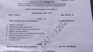 Object oriented programing with C++ B.com 4th sem 2020 question paper, Osmaina university.