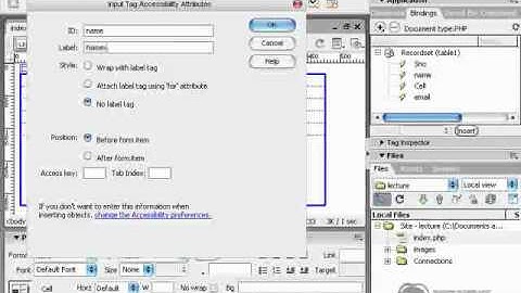 Configure Database in Dreamweaver, (Create Form and link with database)