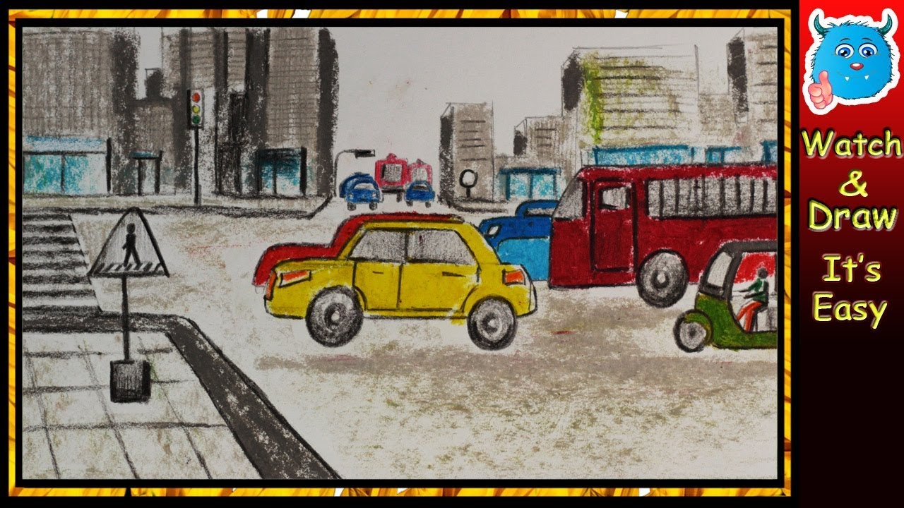 city traffic jam line sketch - Clip Art Library