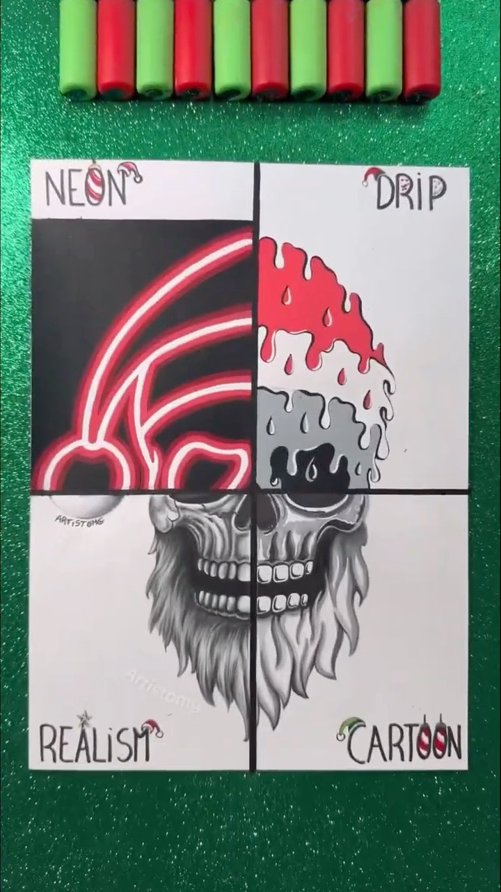 Christmas Skull with Different Techniques! ?✨? || What’s your Fav?! ? #christmas #evil #artistomg