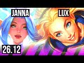 JANNA & Seraphine vs LUX & Aphelios (SUP) | Perfect KDA: 2/0/19 | NA Grandmaster | 26.12