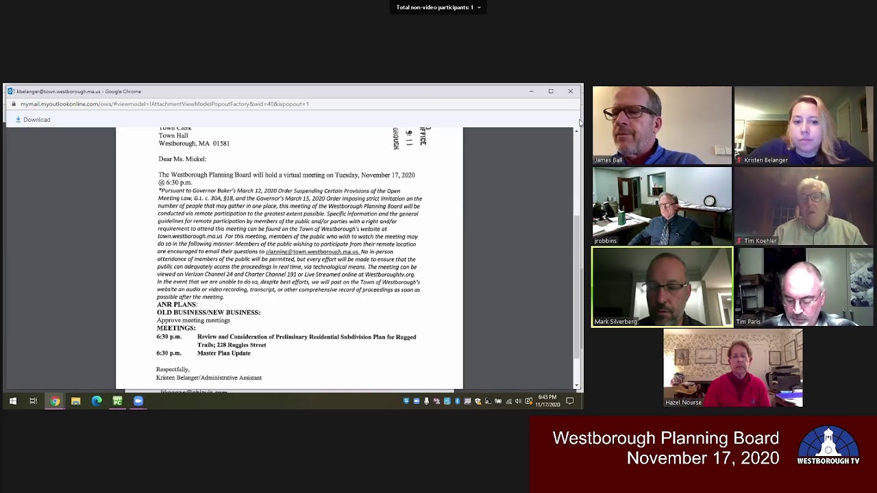 Westborough Planning Board meeting LIVE STREAM November 17, 2020 YouTube