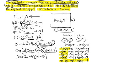 Application of Quadratic Equations: Word Problem Involving Area of Rectangle & "Less Than" L=2W-1