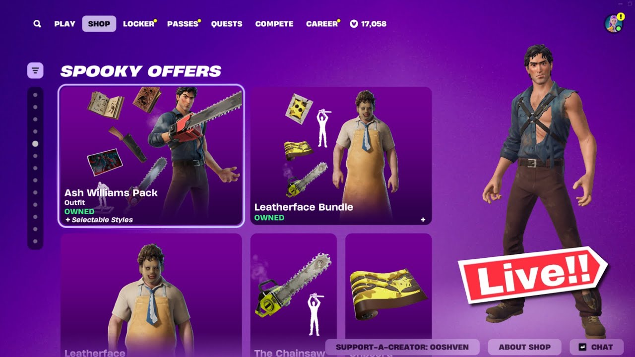 🔴*NEW* FORTNITE ASH WILLIAMS PACK ITEM SHOP OUT NOW October 6! (Chapter 6 LIVE)
