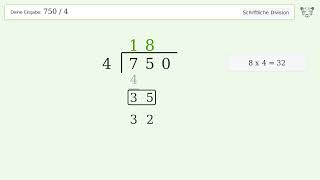Long Division 750/4 | Tiger Algebra | Tiger Algebra Calculator
