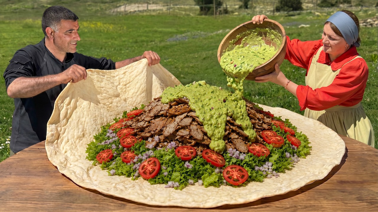 Huge Chicken Shawarma Wrap With Fresh Flatbread For A Mountain Dinner!