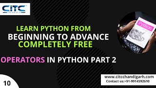 Operators in python part-2 | Part-10 |