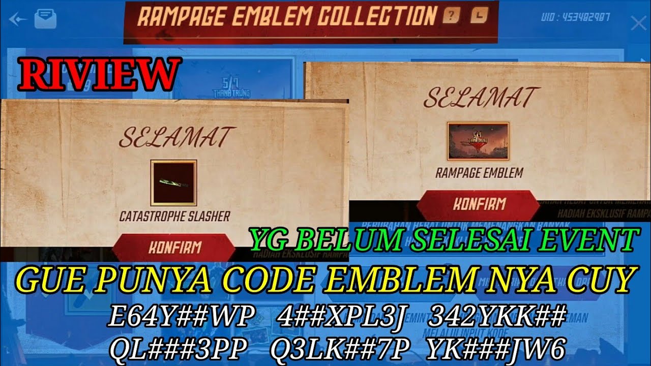 CODE RAMPAGE EMBLEM !!! event terbaru free fire