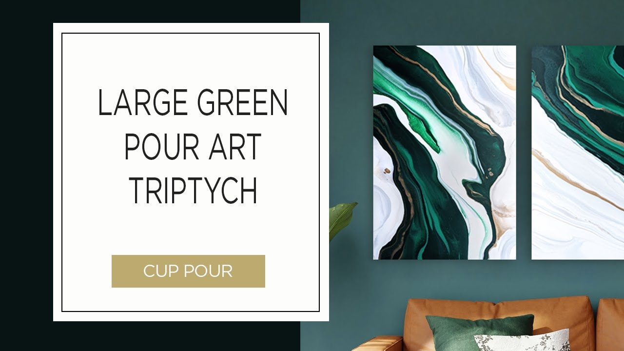 Large green acrylic gemstone | art Big art canvas YouTube triptych inspired pour fluid 