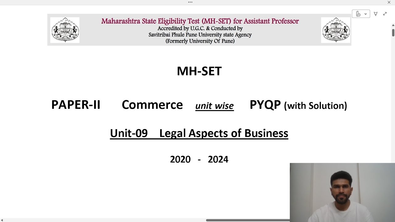 MH SET Paper II (Unit-9) Legal Aspect of Business | Unit wise PYQPs Explained