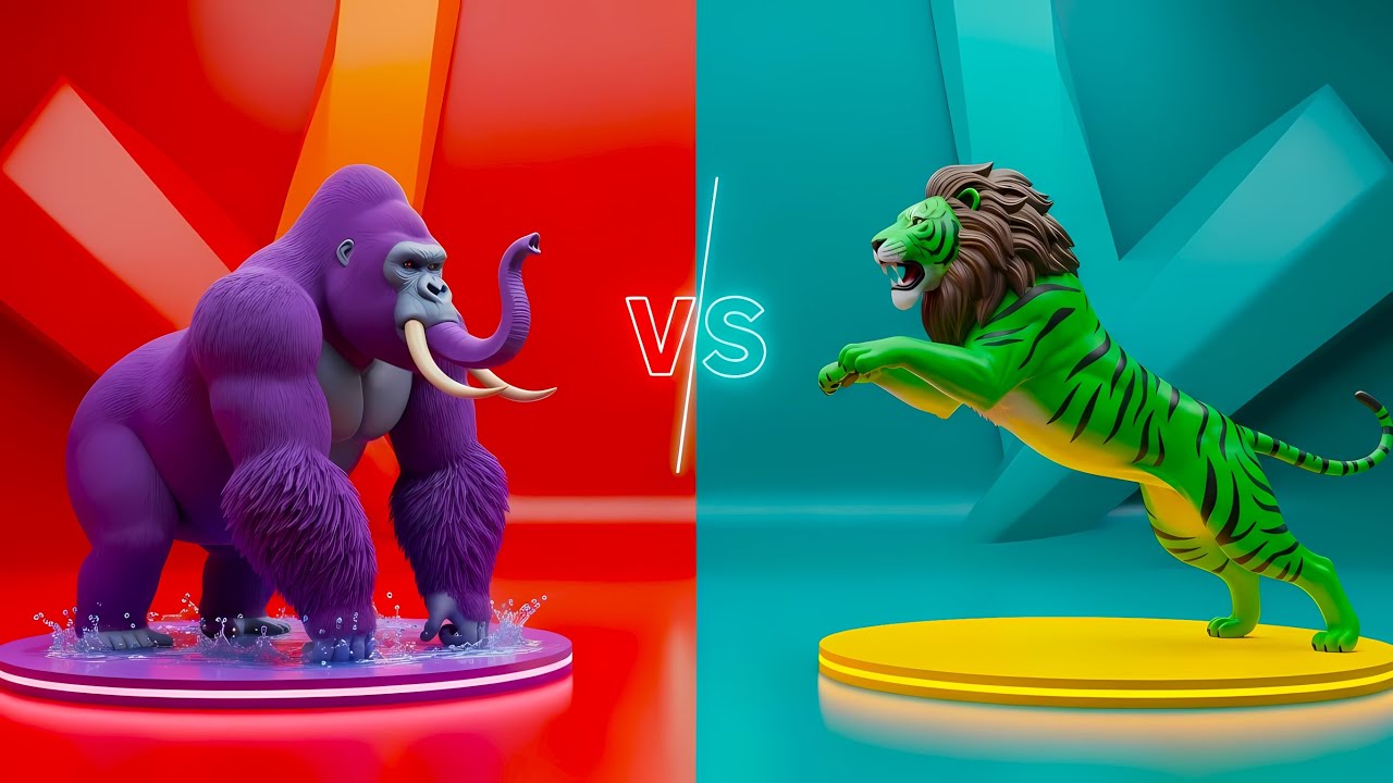 Gorilla VS Lion Fight | Cow, Gorilla & Hippo Join the Animals 3D Battle - Funny 3d Animals