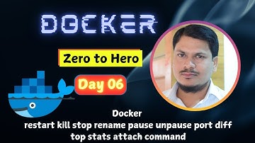 🚀 Day 06: Docker restart kill stop rename pause port diff top stats attach command with examples🔥🔥