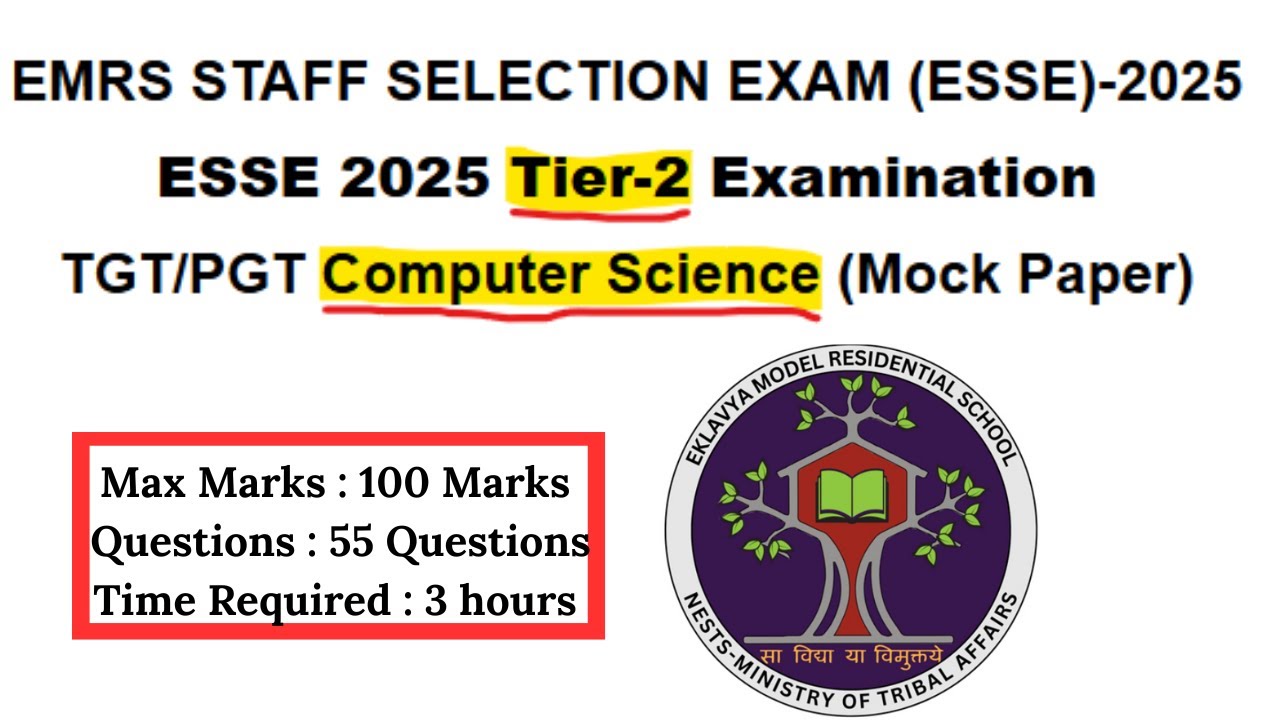 EMRS Tier-2 TGT / PGT Computer Science Mock Paper | Exam Pattern | ESSE 2025 SOLVED PAPER ANALYSIS 🔥