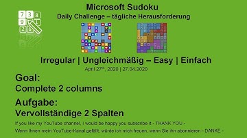 Microsoft Sudoku | Apr 27, 2020 | Irregular - Easy | Complete 2 columns
