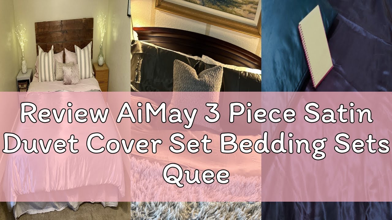 Review AiMay 3 Piece Satin Duvet Cover Set Bedding Sets Queen Black 1800 Series Luxury Rich Silk Sil