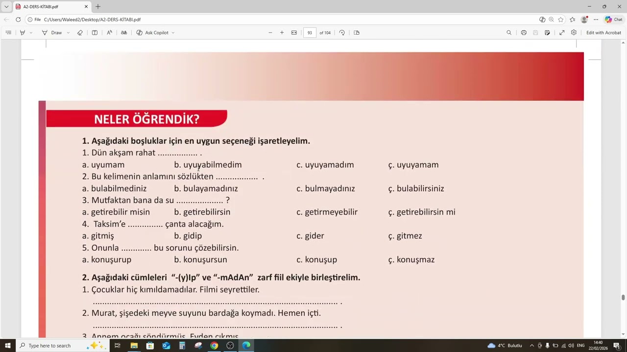 سلسلة تعلم اللغة التركية المستوى الثاني درس 43 (TÖMER A2)