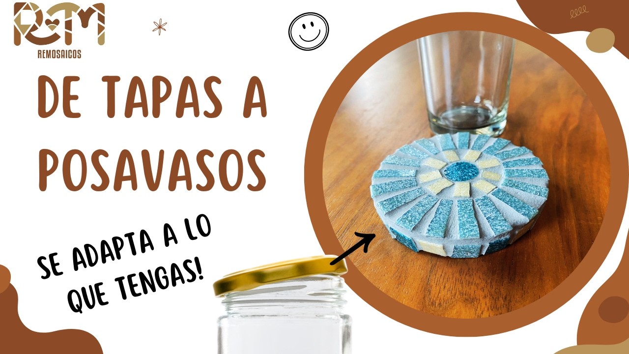 Transforma las tapas de tus frascos en posavasos en mosaico, nadie lo notará!