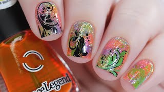 Holographic Aquarelle Nail Art + Double Stamping | Dance Legend