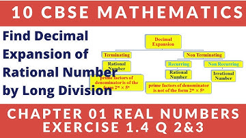DECIMAL EXPANSION OF RATIONAL NUMBERS BY LONG DIVISION | 10 CBSE MATH CH 01 REAL NUMBERS EX 1.4 Q2-3