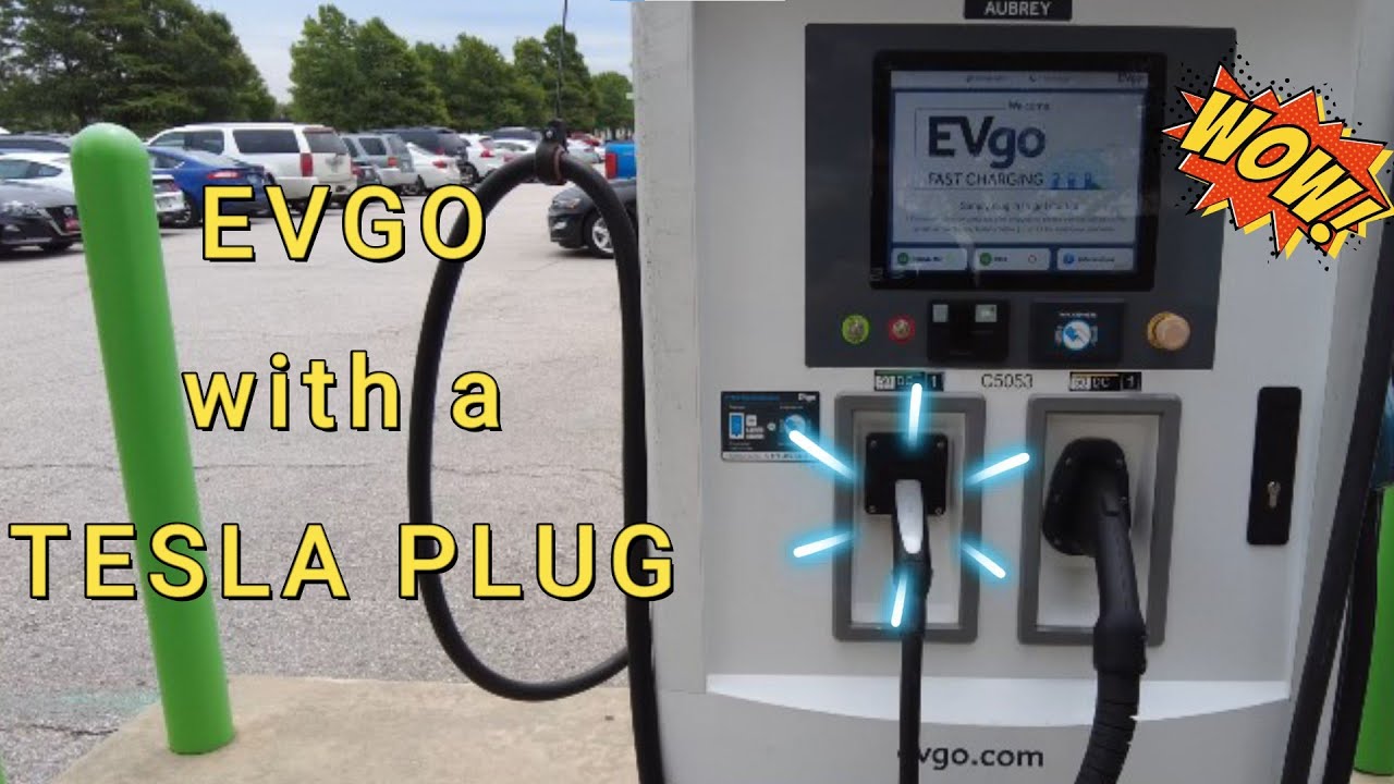 Tesla plug on an EVGO charger!