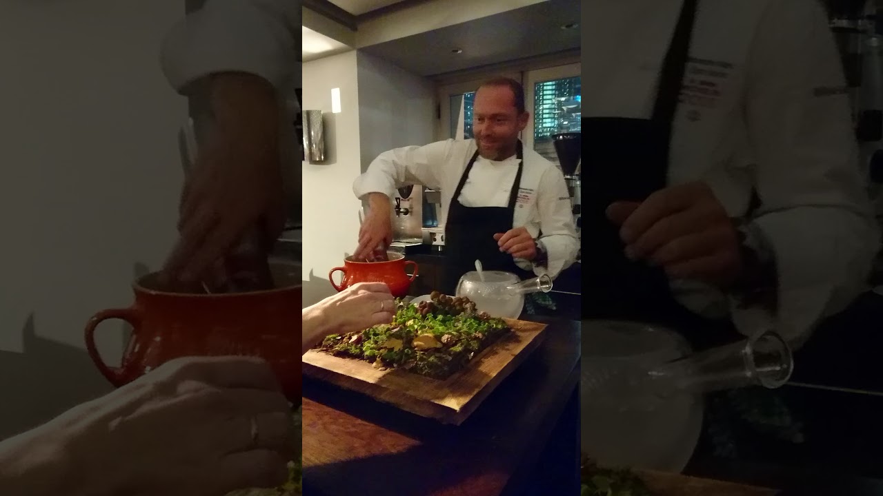 Liquid nitrogen being made by a Michelin-starred chef Egon Heiss